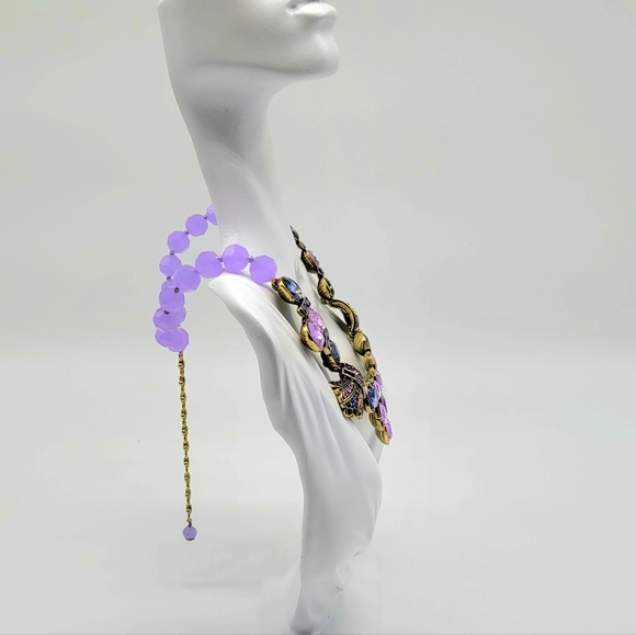 Heidi Daus Cushion Cut Tanzanite Swarovski Crystal Statement Collar Necklace - Picture 8 of 12